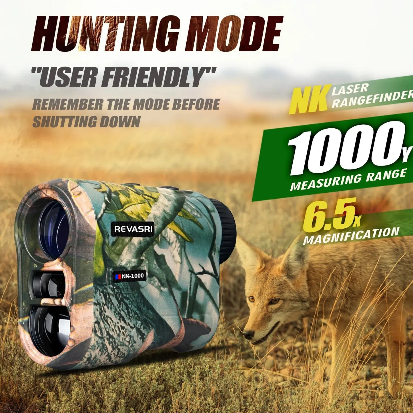 REVASRI Laser Rangefinder 1000M Hunting Range Finder with Type-C Rechargeable Outdoor Target Acquisition Technology Monocular