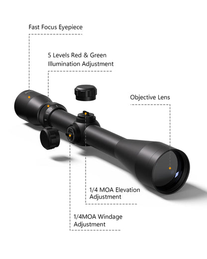 HT 3-9x40 SFP Hunting Scope Rifle Scope FMC Hunting Optics with Free Scope Rings for Outdoor Hunting Training