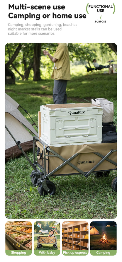 Qunature Local Shipping Outdoor Foldable Camping Cart Small Campsite Trailer for Picnic Camping Kid-Reclining Vending Travel 150L Hand-Push Camping Cart