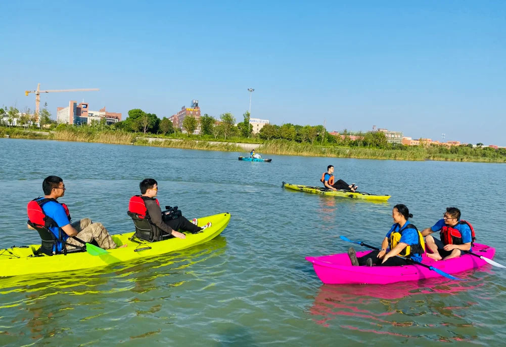 Outdoors Hard  Plastic Fishing Tandem Kayak, 2 or 3 Person Sit on Top Kayak Package with 2 EVA Padded Seats