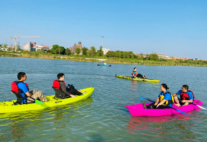 Outdoors Hard  Plastic Fishing Tandem Kayak, 2 or 3 Person Sit on Top Kayak Package with 2 EVA Padded Seats