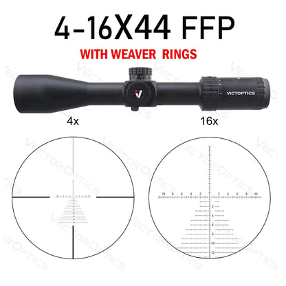 Victoptics S4 4-16x44 FFP&SFP Riflescope FMC 1/10 MIL Turret Lock,With Power Ring Lever,Sunshade,Big Side Wheel