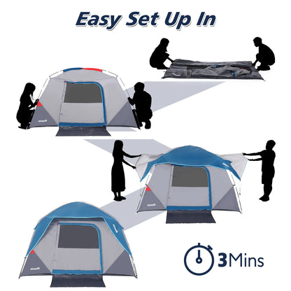 Camping Tent 4 Person, Waterproof Family Tent with Removable Rainfly and Carry Bag,for Camping, Traveling, Backpacking,Outdoor
