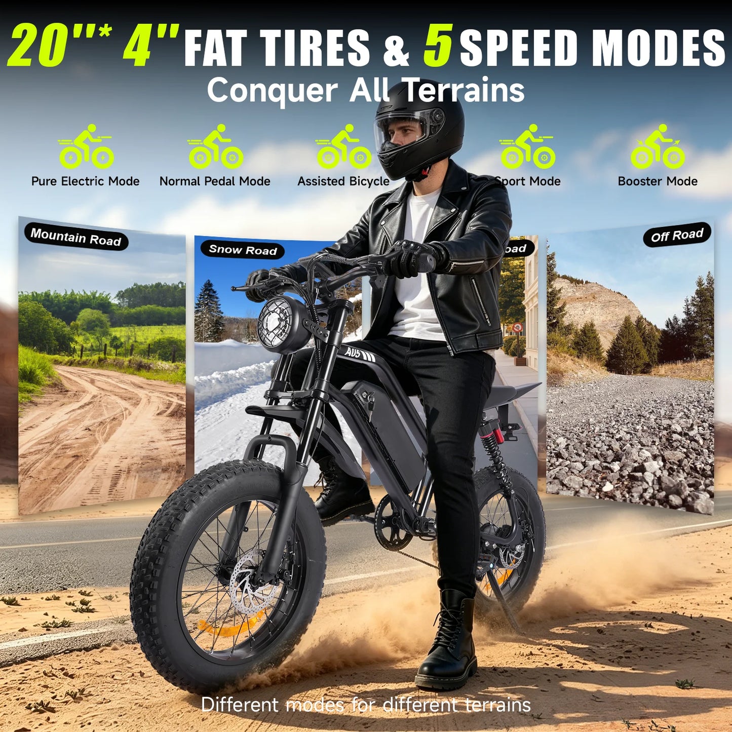 1500W Mountain Ebike 48V 15Ah Lithium Battery 31MPH Max Speed 65Miles Long Range Adult Off Road Electric Mountain Bike 20 inch