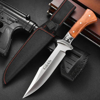 Outdoor Hunting Knife Camping High-Quality Professional Self-Defense Multi-Functional Portable Carnivorous Straight Knife, 12 in