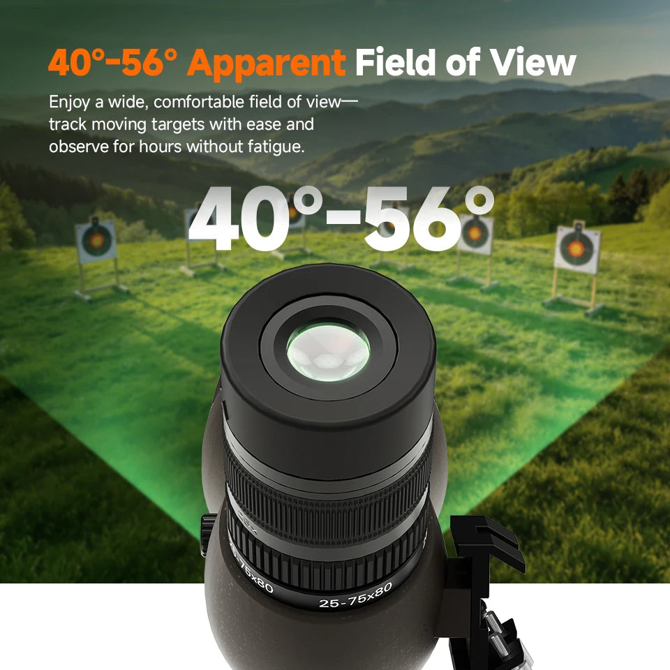 Svbony SV29 Spotting Scope 25-75x80mm FMC 57° Wide Angle Removable 1.25" Eyepiece Telescope for Target Shooting Archery
