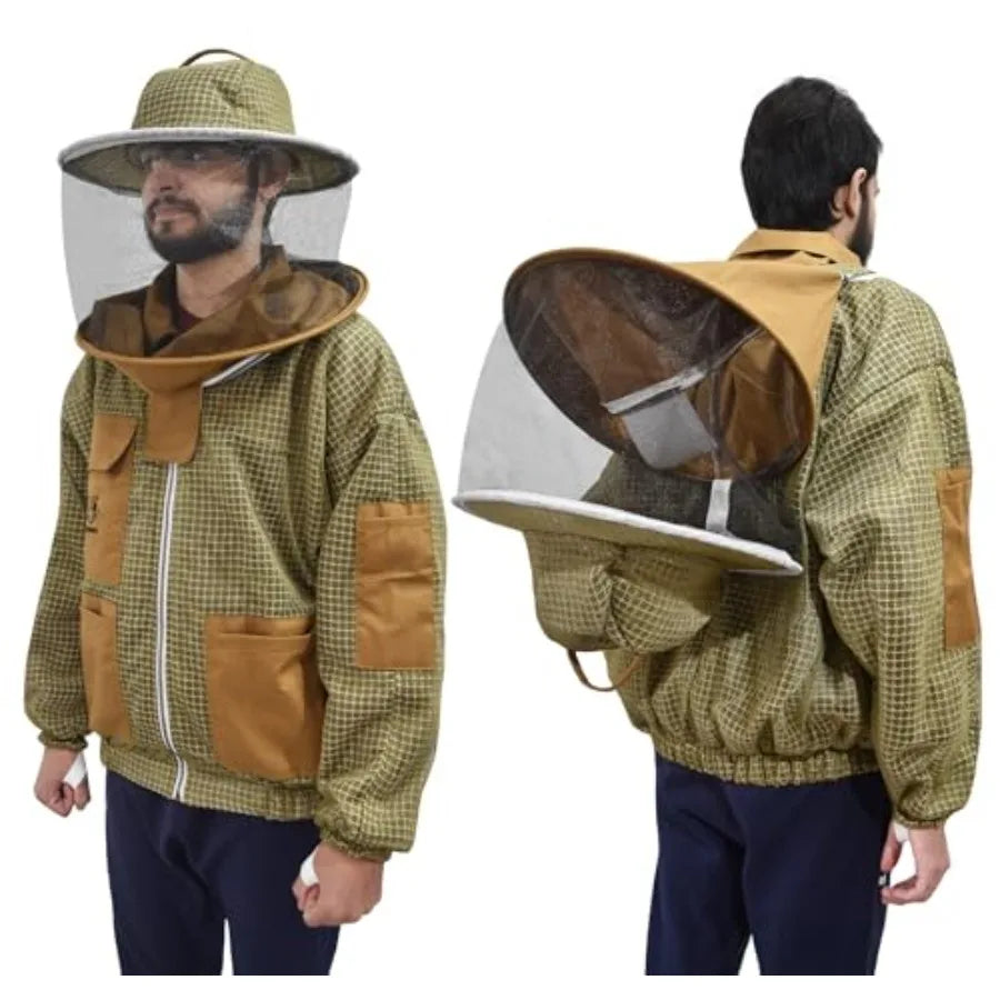 Ultra Ventilated Bee Jacket Beekeepers 3 Layer Beekeeping Jacket Sting Resistant Apiarist Jacket for Men and Women with Pair of