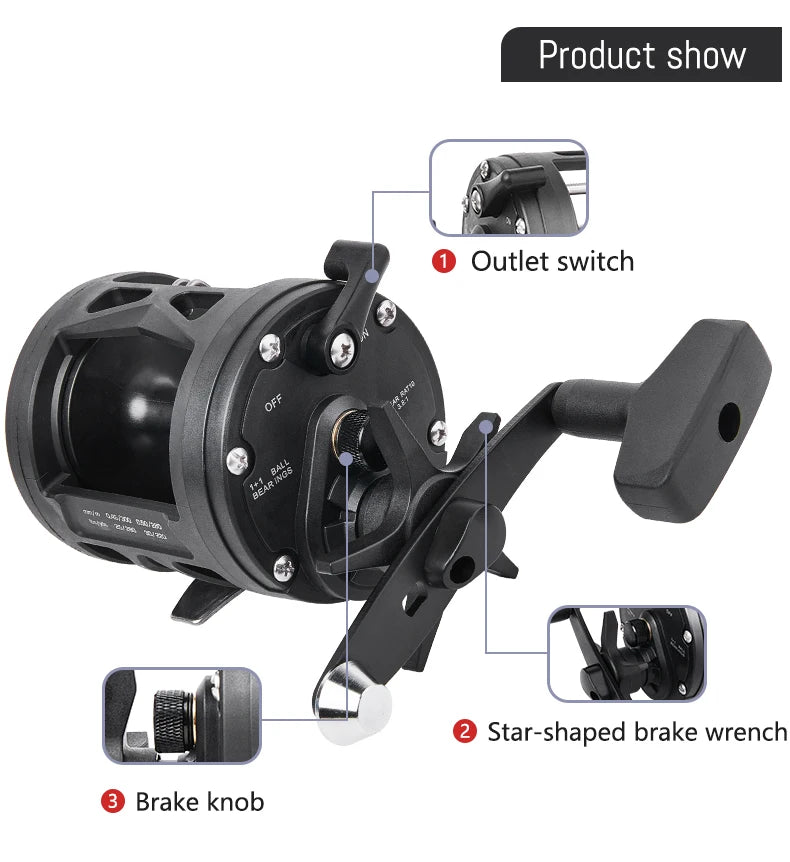 BILLINGS Trolling Drum Fishing Reels 33LB Max Drag 3.8:1 Gear Ratio High Toughness Body Freshwater & Saltwater Universal Bait Caster Fishing Reel