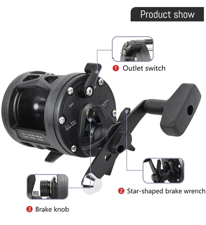 BILLINGS Trolling Drum Fishing Reels 33LB Max Drag 3.8:1 Gear Ratio High Toughness Body Freshwater & Saltwater Universal Bait Caster Fishing Reel