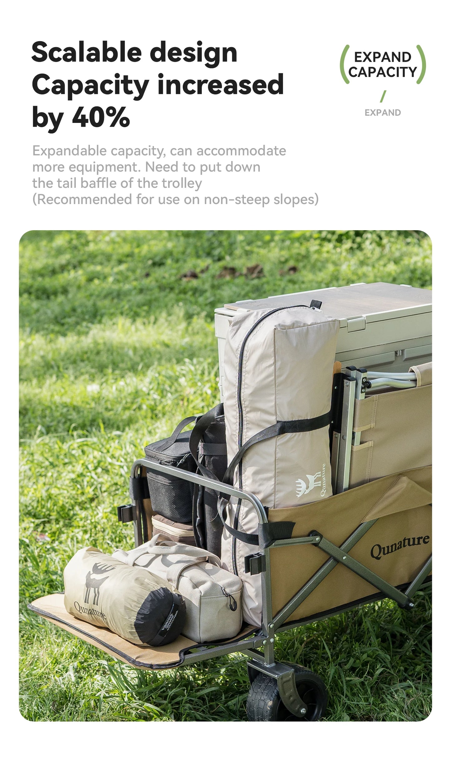 Qunature Local Shipping Outdoor Foldable Camping Cart Small Campsite Trailer for Picnic Camping Kid-Reclining Vending Travel 150L Hand-Push Camping Cart