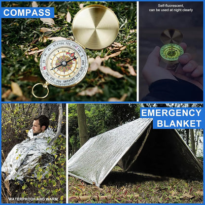30-in-1 Survival Kit for Men & Women, Adventure Gifts, Camping Fishing Hunting Gear