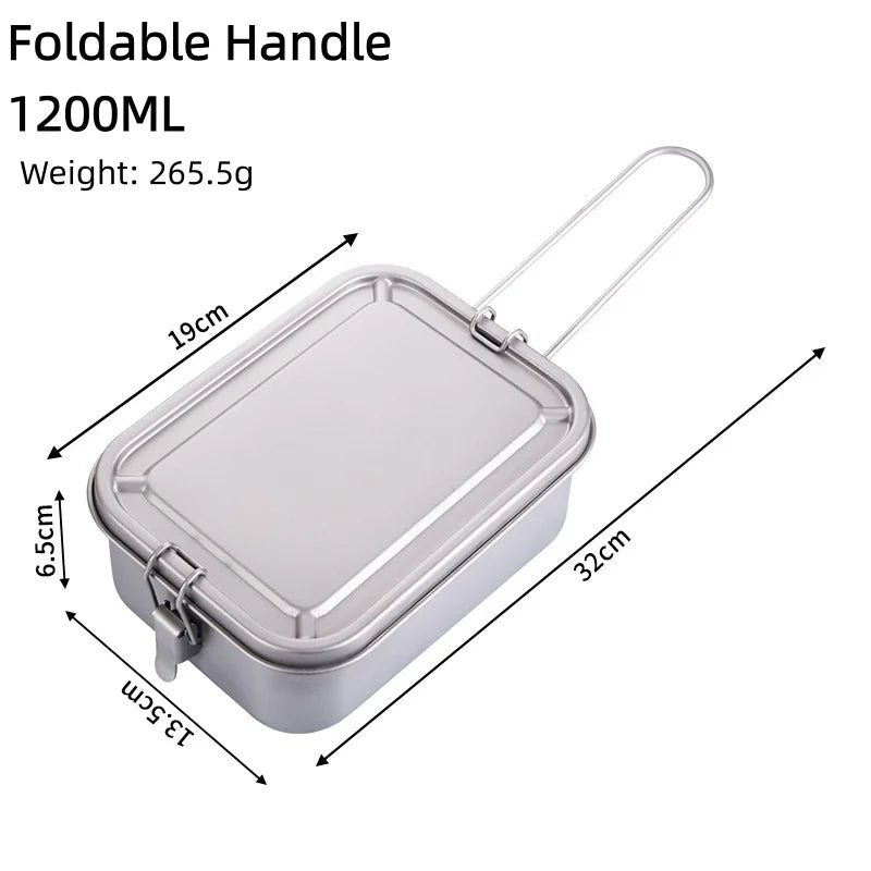 Titanium Lunch Box with Lid and Folding Handle Leak Proof Lightweight Outdoor Camping for Backpacking Hiking Picnic Travel