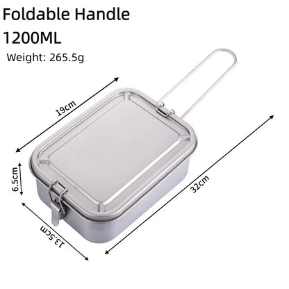 Titanium Lunch Box with Lid and Folding Handle Leak Proof Lightweight Outdoor Camping for Backpacking Hiking Picnic Travel