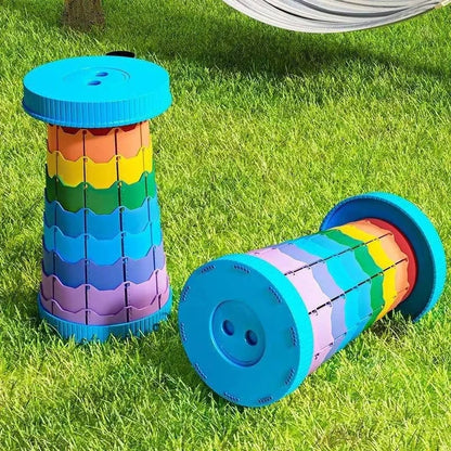 Rainbow Folding Stool, Adjustable Height PP Portable Collapsible Seat for Camping, Fishing, Hiking & Outdoor Activities