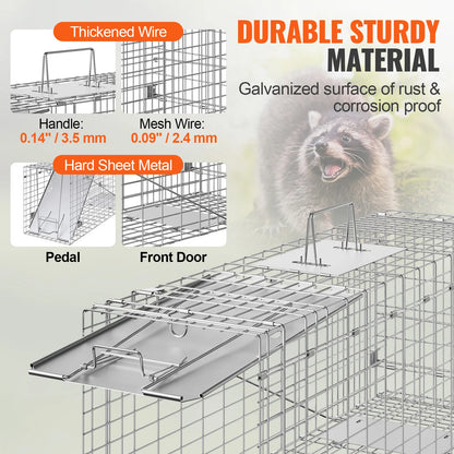 SucceBuy Live Animal Cage Trap Humane Cat Trap Galvanized Iron Folding Animal Trap with Handle for Rabbits Stray Cats Squirrels