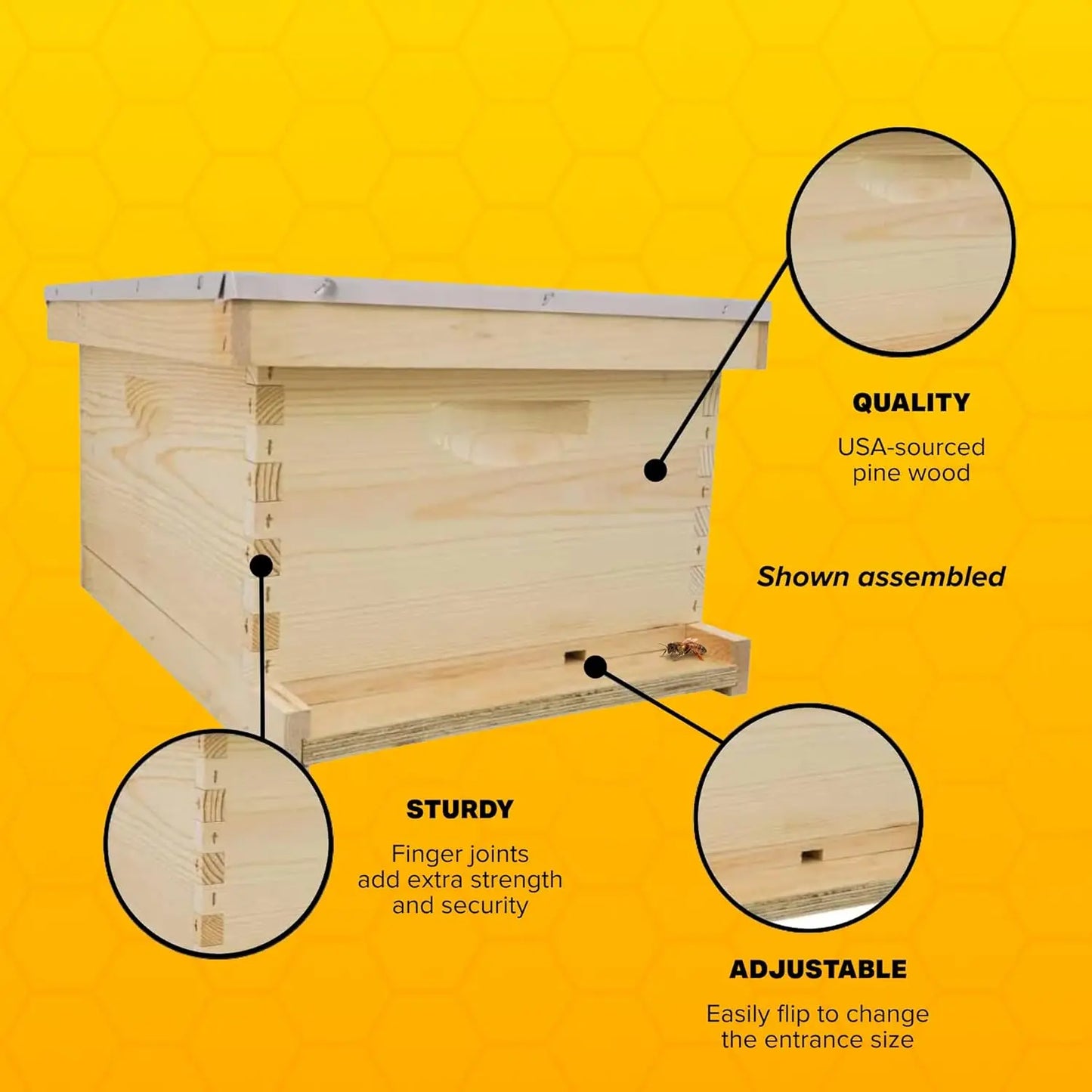 Unassembled Complete Bee Hive Box with Foundation, Langstroth 10 Frame 9 5/8" Hive Body, All Beekeeping Levels,, Customized