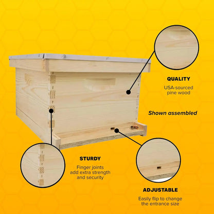 Unassembled Complete Bee Hive Box with Foundation, Langstroth 10 Frame 9 5/8" Hive Body, All Beekeeping Levels,, Customized