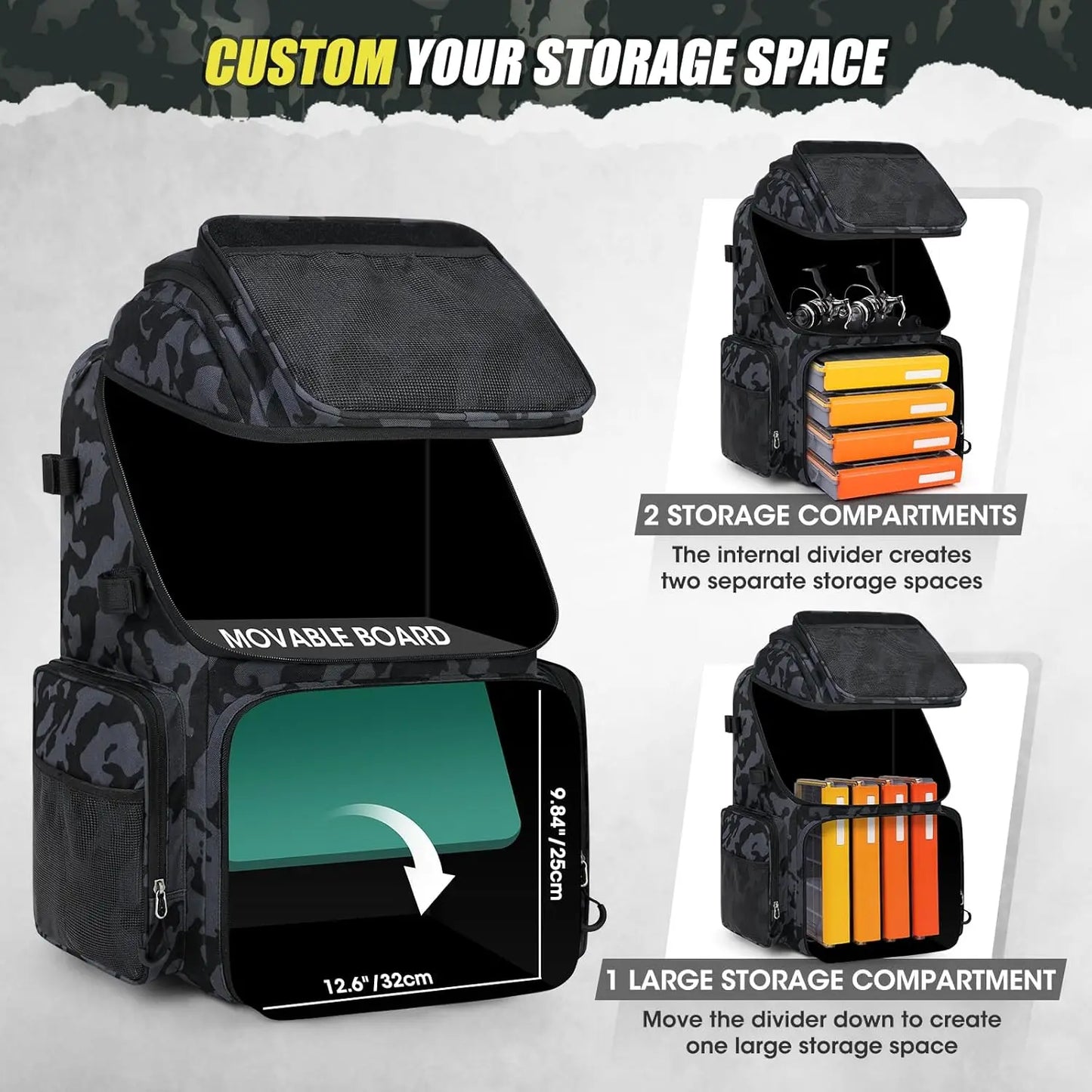 Waterproof Fishing Backpack with Rod Holders and Rain Cover, Large Tackle Storage for Gear