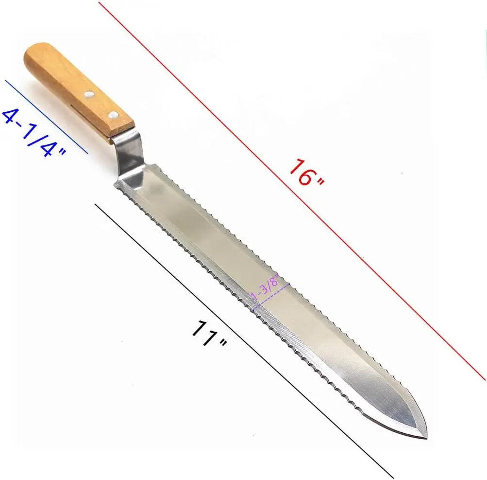 Serrated Uncapping Knife with Wooden Handle, 16" Stainless Steel Beekeeping Tool for Efficient Wax Removal
