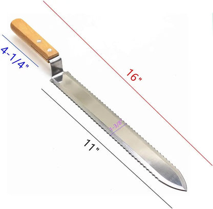 Serrated Uncapping Knife with Wooden Handle, 16" Stainless Steel Beekeeping Tool for Efficient Wax Removal