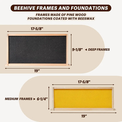 10-Frame Langstroth Bee Hive Complete Bee Hive Kit Beeswax Coated Include Beehive Frames (2 Deep Beehives Box & 1 Medium Box)