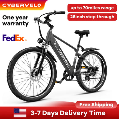 26"x1.95" 1000W Peak Electric Bike for Adults, City travel bike, built-in 48V battery, 7-Speed shift city commute E-Bike EK3