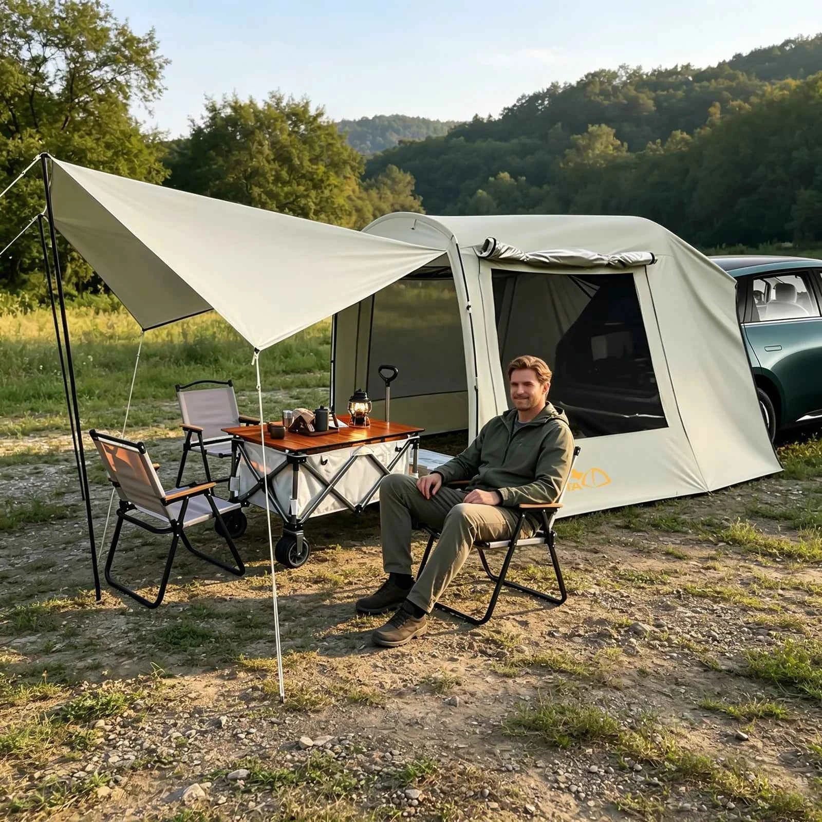 Car Awning Outdoor Tent, Car Tent Attachment For Camping, Car Camping Tent,Rear-Extending Car Tent
