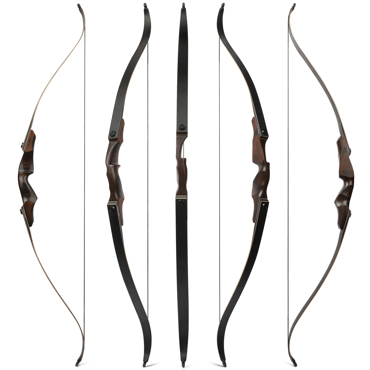 60'' Black Hunter Archery Recurve Bow 40-60lbs Bamboo Core Limbs Wooden Riser for Right Hand American Hunting Split Takedown Bow