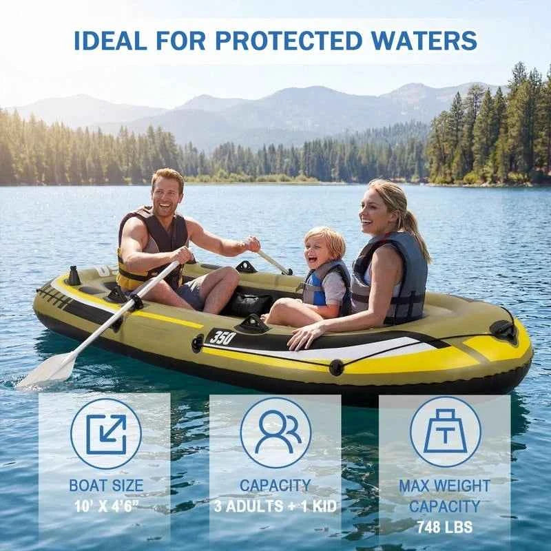 Heavy-Duty Inflatable Boat 4-Person Fishing Raft Set-Green