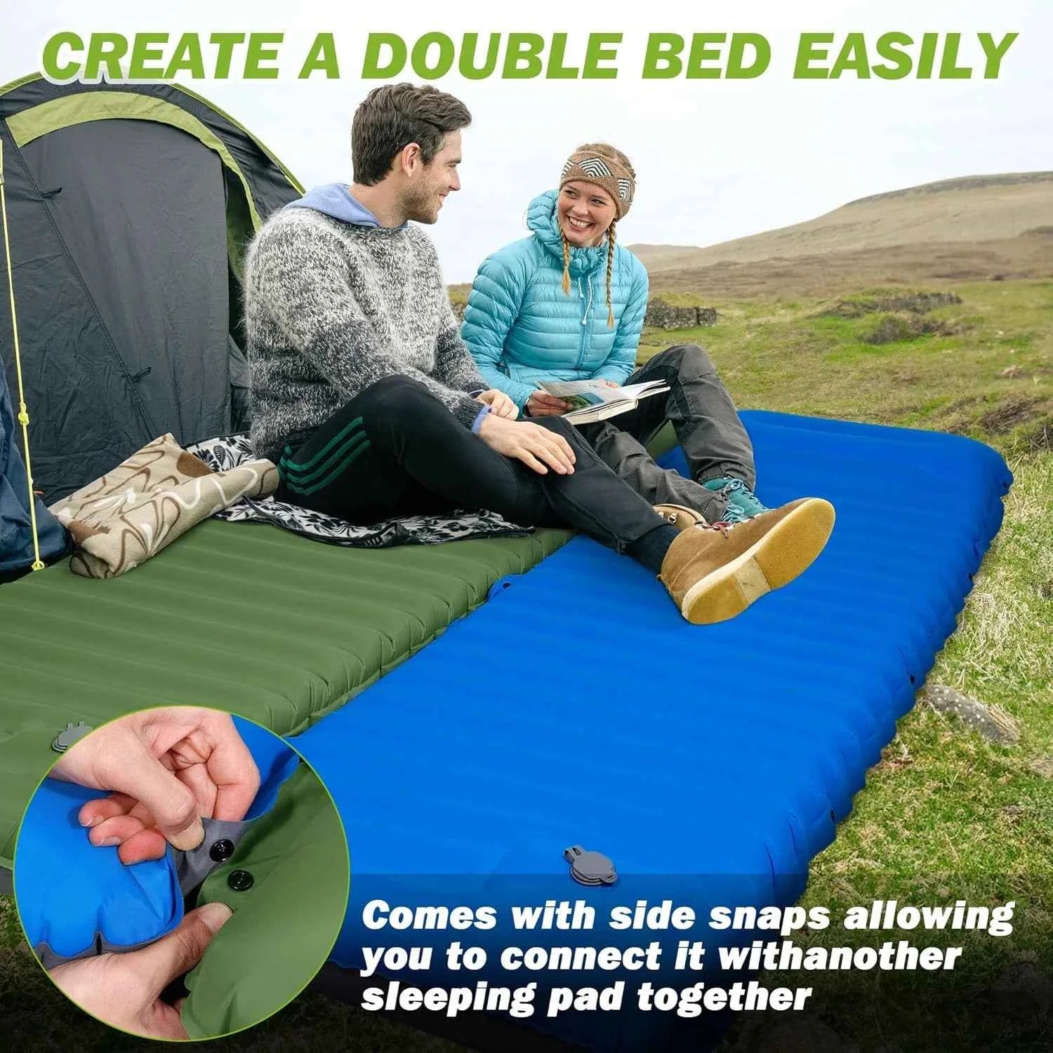 Extra Thick 4 Inch Camping Sleeping Pad Outdoor Camping Self-Inflating Mats Spliceable Hiking Fishing Sleeping Pad