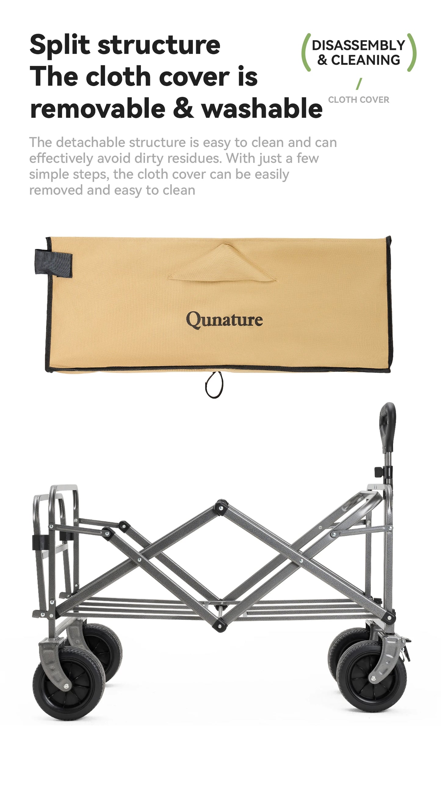 Qunature Local Shipping Outdoor Foldable Camping Cart Small Campsite Trailer for Picnic Camping Kid-Reclining Vending Travel 150L Hand-Push Camping Cart