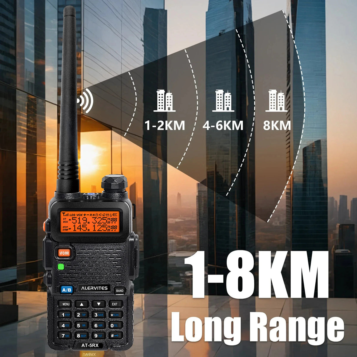 ALERVITES 2PCS AT-5RX 5RX radio, 5W/8W high-power dual-frequency two-way radio, remote handheld portable Baofeng walkie-talkie