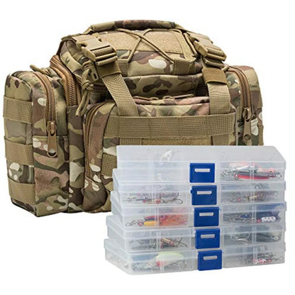 Fishing Tackle Bag 5 Boxes with 60 Lures Included Loaded Stocked Tackle Box Set Spinner Lures Kit Freshwater Gear Equipment