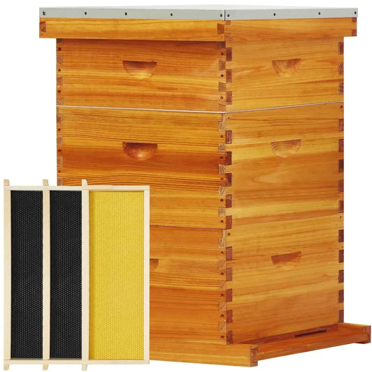 10-Frame Langstroth Beehive Beeswax Coated, Complete Bee Hive Kit Include Bee Frames and Waxed Foundation Sheets, Customized