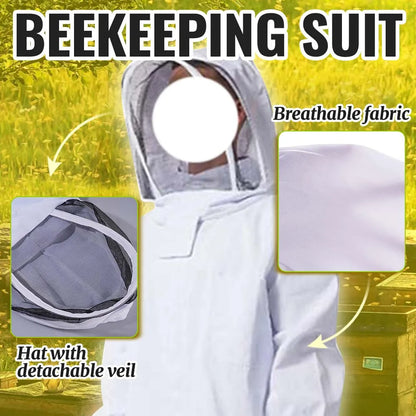 Full Body Beekeeping Suit with Veil Jacket Pants Gloves Breathable Cotton Thickened Protection L XL XXL for 165-195cm Height