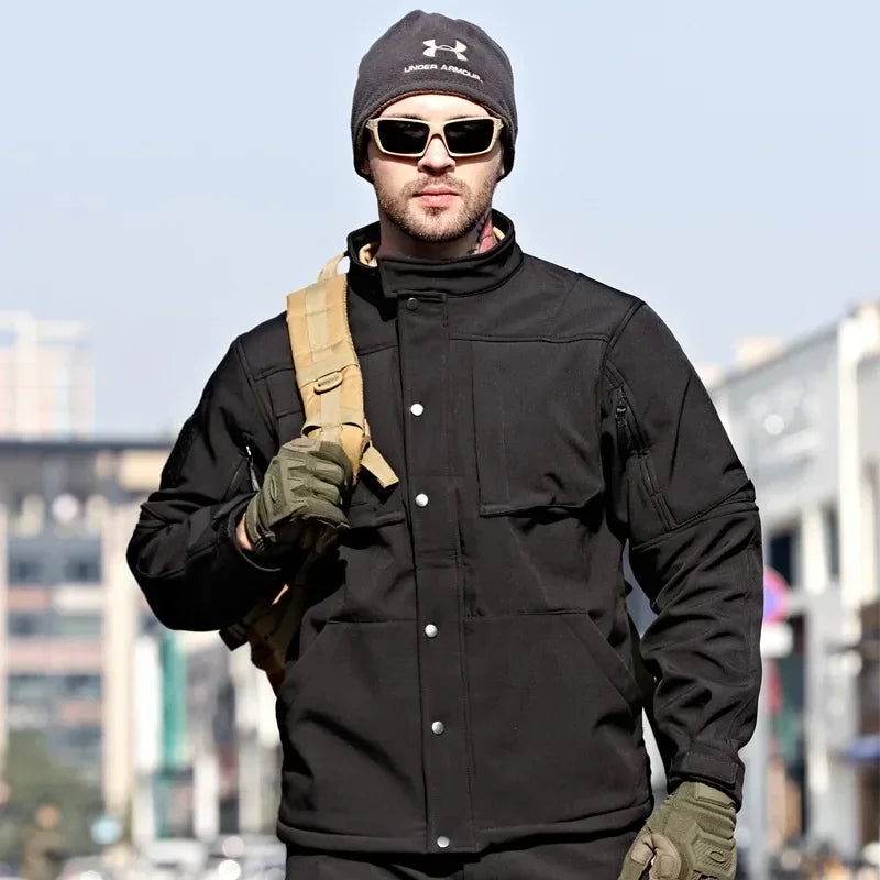 Tactical Sets Mens Thicken Outdoor Soft Shell Warm Fleece Jackets Waterproof Wear Resistant Multi Pocket Pants Hunting Clothes