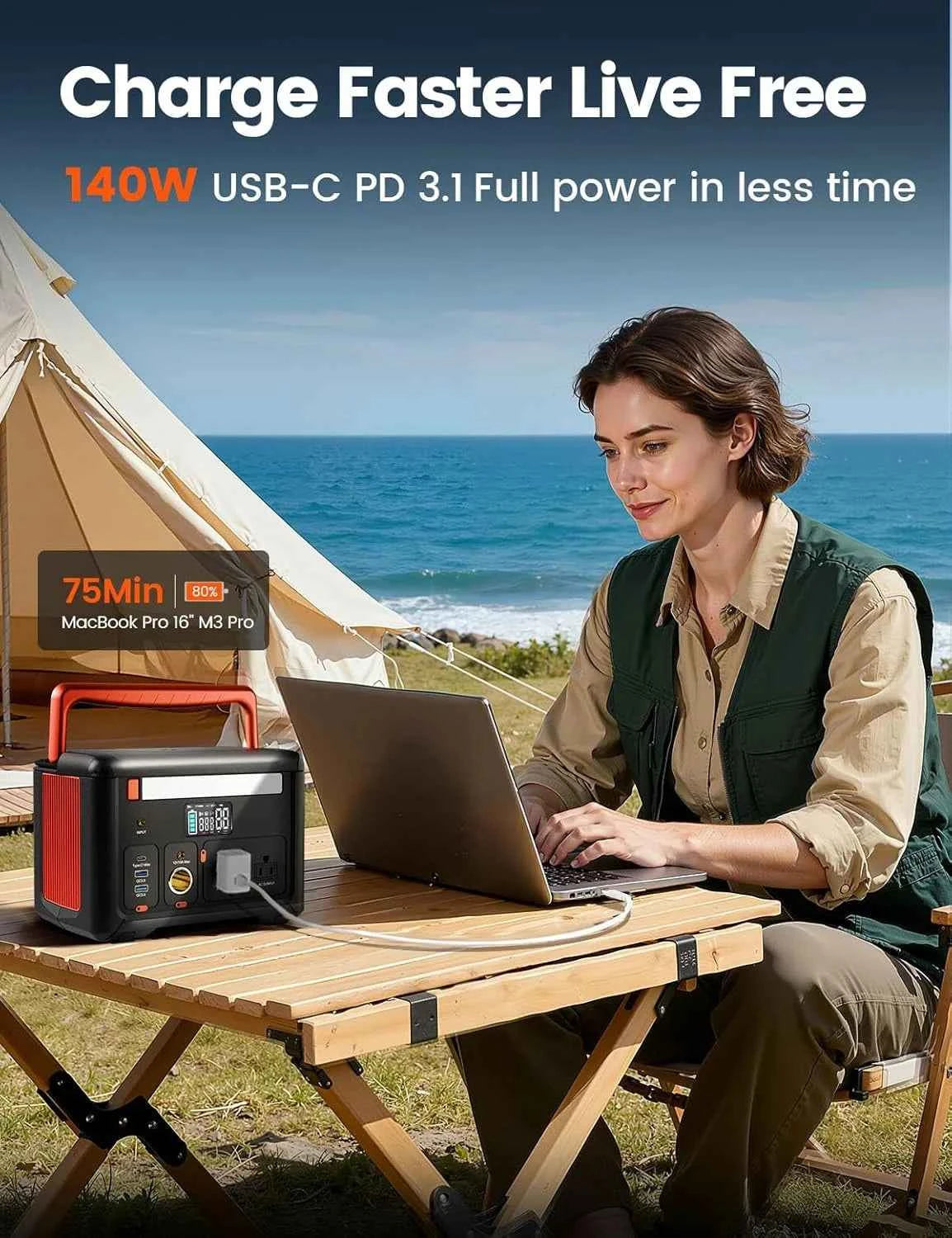 Portable Power Station 600W (1200W Surge), 299Wh Small Lightweight Portable Power for Camping & Spring Outdoor Use, Battery