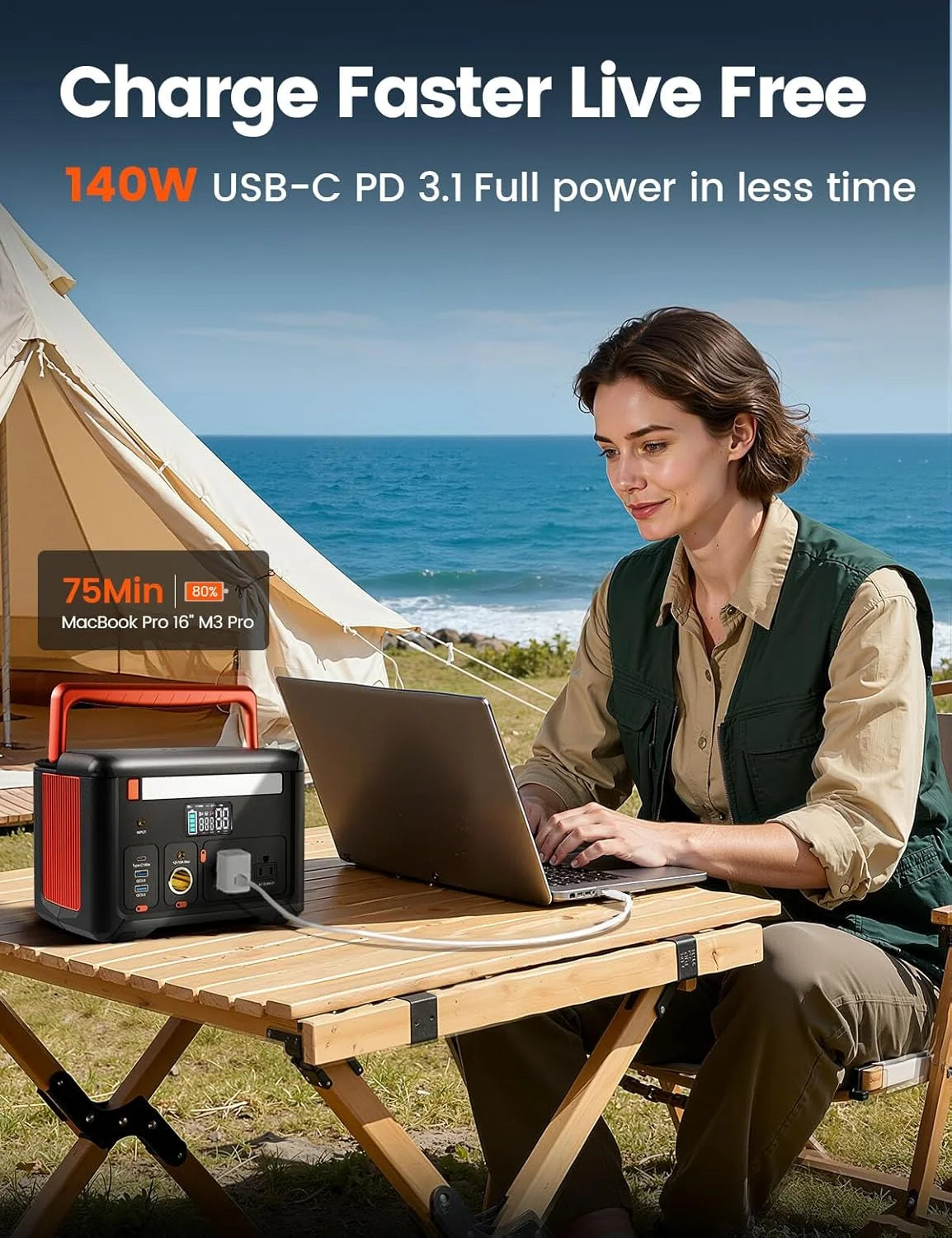 Portable Power Station 600W (1200W Surge), 299Wh Small Lightweight Portable Power for Camping & Spring Outdoor Use, Battery