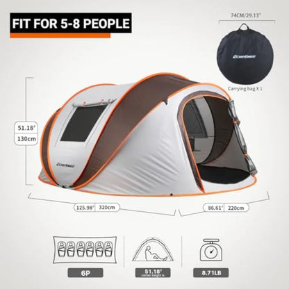 Instant Pop Up Camping Tent, 6 Person, Easy Setup Tent, Water Resistant Dome, Portable with Carry Bag