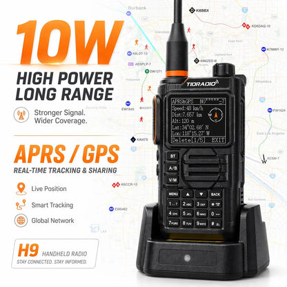 TIDRADIO H9 10W GPS APRS Radio Walkie Talkie, Off-Grid Team Location, Offline Map, No Cell Signal Team Tracking, Long Range Two Way Radio, USB-C Rechargeable, Air Band AM FM NOAA