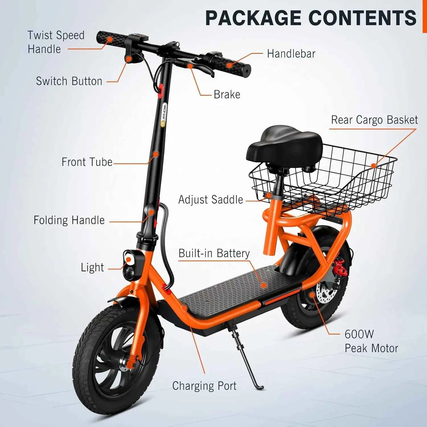 SISIGAD C10 600W Electric Bicycle, 19MPH top speed, 20-mile range, with seat, shock absorbers, folding design, and dual brakes.