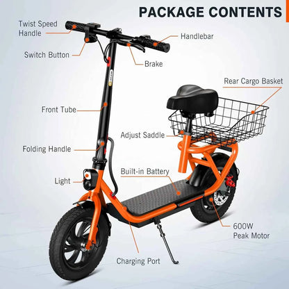 SISIGAD C10 600W Electric Bicycle, 19MPH top speed, 20-mile range, with seat, shock absorbers, folding design, and dual brakes.