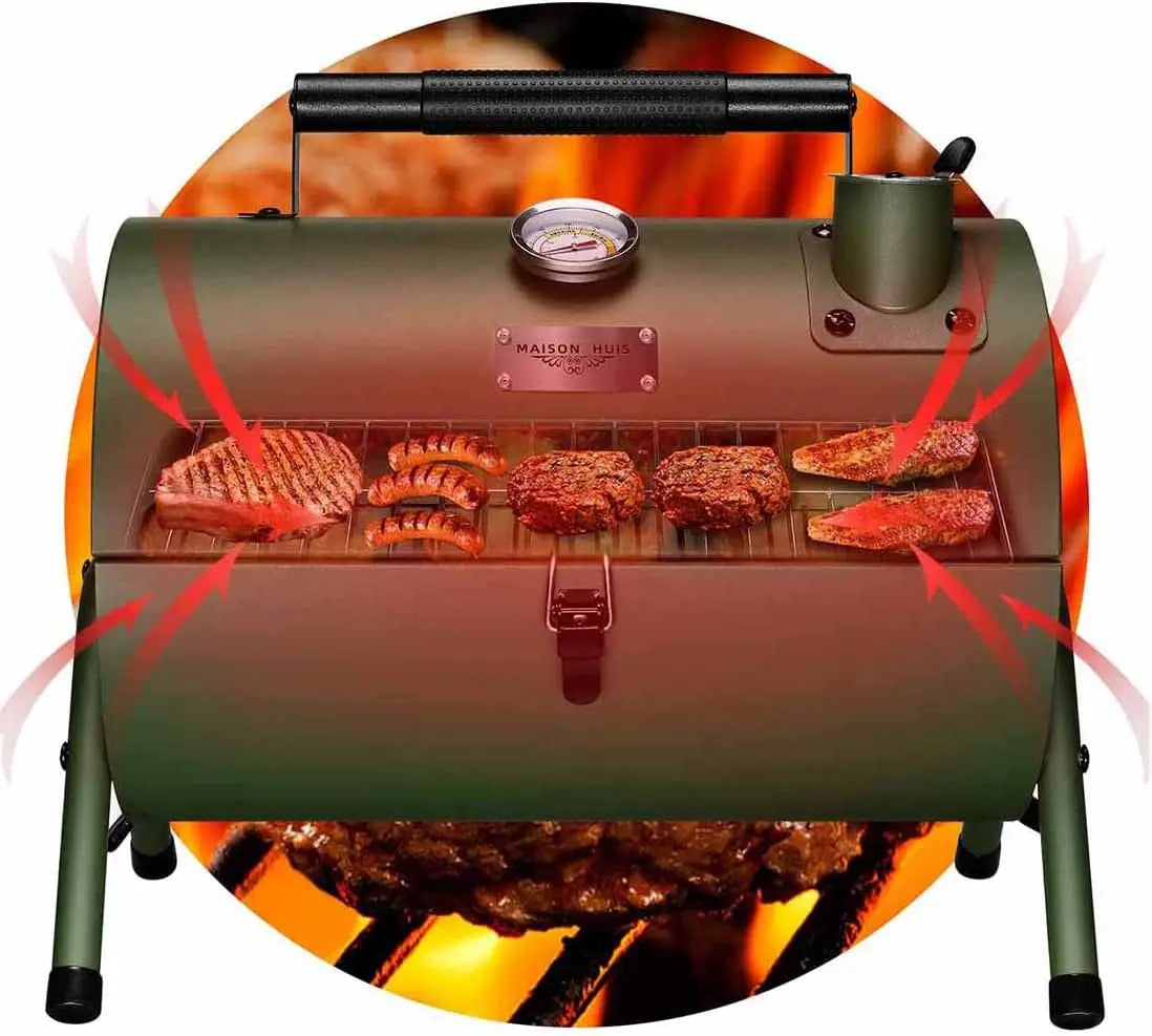Adjustable Portable Charcoal Grill, Multi-functional Metal BBQ Smoker for Outdoor Hiking Picnic (Green)