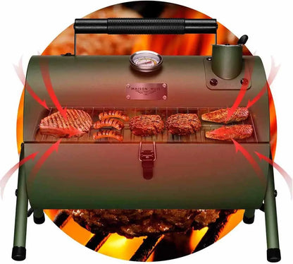 Adjustable Portable Charcoal Grill, Multi-functional Metal BBQ Smoker for Outdoor Hiking Picnic (Green)