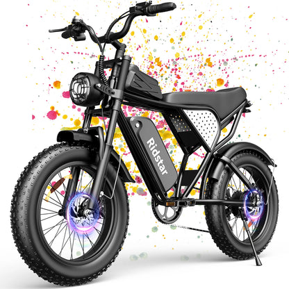Ridstar Electric Bike for Adults Peak 1500W 31 MPH 48V 15.6AH MINI30 E-Bike Electric Bicycle 20x4" Fat Tire Mountain Bike