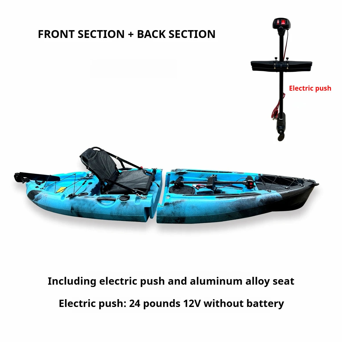 Modular Assembly Kayak with Split Hard Shell, Electric/Pedal-Driven Canoe for Solo/Tandem Lake/Sea Adventures, Portable LLDPE