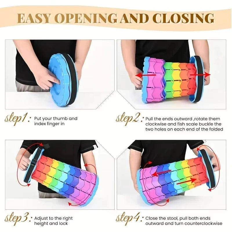 Rainbow Folding Stool, Adjustable Height PP Portable Collapsible Seat for Camping, Fishing, Hiking & Outdoor Activities