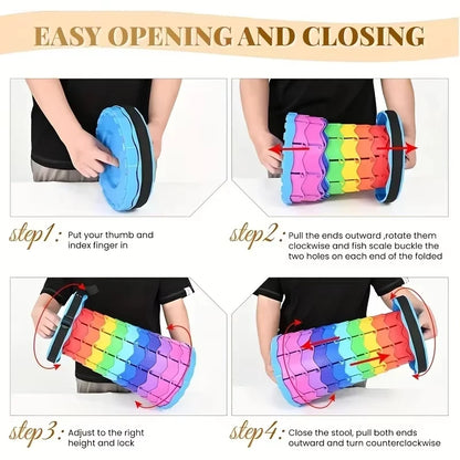 Rainbow Folding Stool, Adjustable Height PP Portable Collapsible Seat for Camping, Fishing, Hiking & Outdoor Activities
