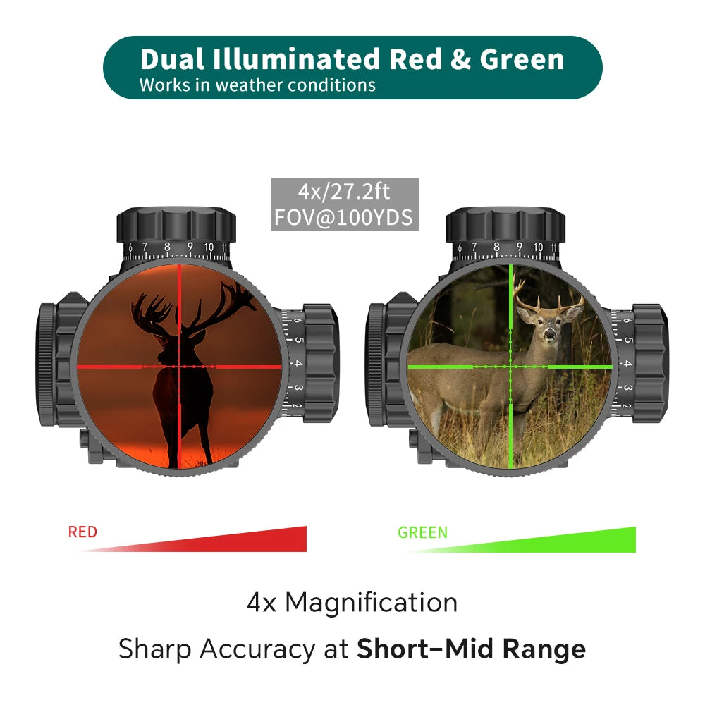Aquilifer 4X32 Red Green Illumination Rifle Scope 22LR AO SFP FMC Zero Stop Hunting Scope for Outdoor Training And Competition