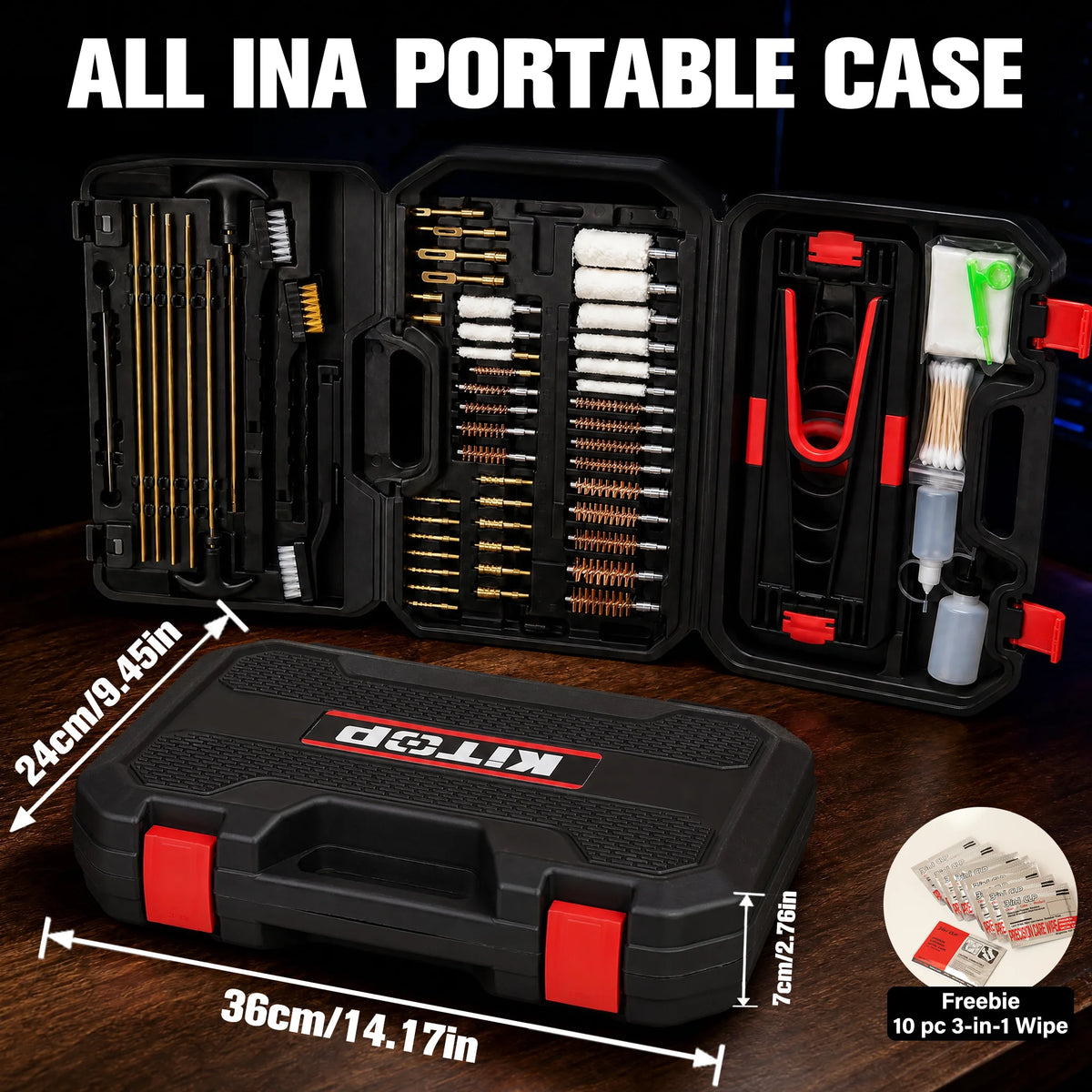 Universal Gun Cleaning Kit with Carry Case, Folding Stand, CLP Wipes, Solid Brass Rods for Rifle Shotgun Handgun